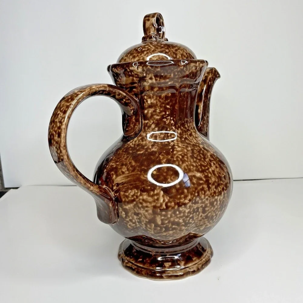 Vtg Mikasa Country Charm Pitcher with Lid Coffee Pot Teapot 12 Inch Brown Marble